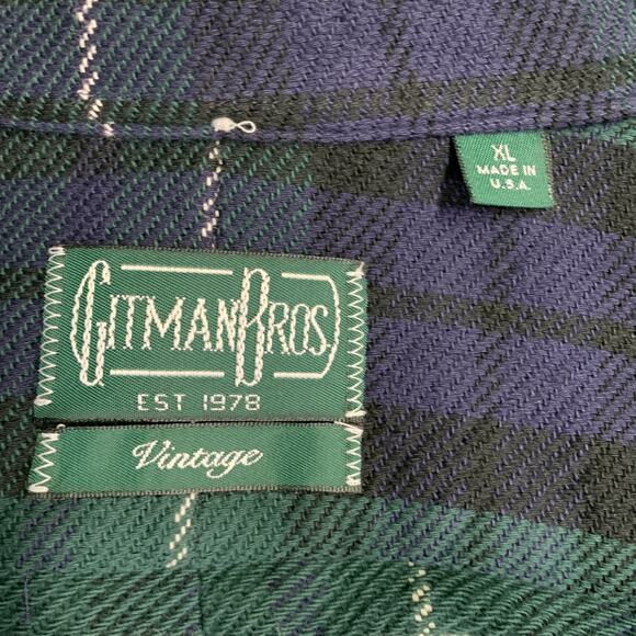 Size XL Green Blue Plaid Cotton Twill Button Down Collar Long Sleeve Shirt - Picture 4 of 5